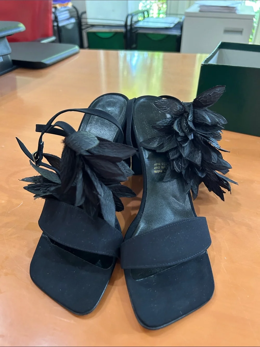 Robert Clergerie Black Floral Ankle-Tie Block Heels